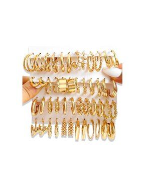 16-24 Pairs Gold Silver Black Earring Set for Women, Chunky Earring Multipack